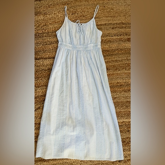 Loft Size 2 Blue & White Striped Cotton Maxi Dress Coastal Farmhouse - Picture 1 of 6